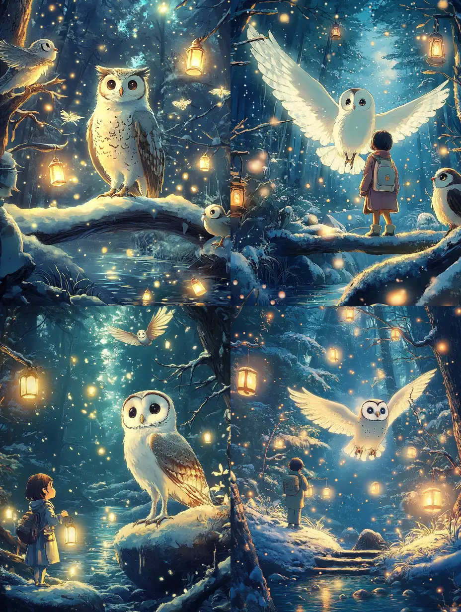 Snowy-Forest-Spirits-and-Glowing-Fireflies-by-a-Hidden-Lake-in-Ghibli-Anime-Style