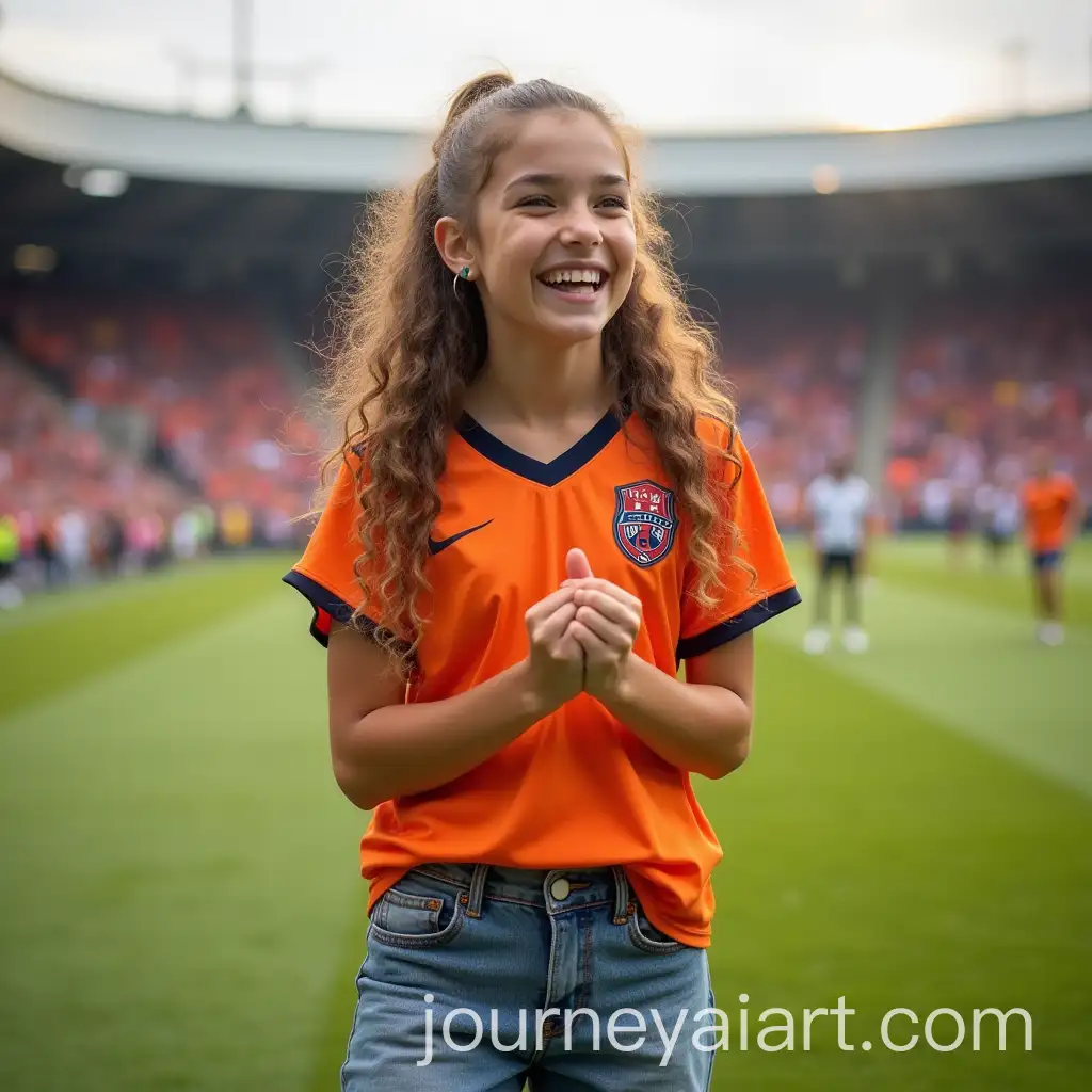 Cheerful-Young-Woman-in-Football-Stadium-Showing-Team-Spirit
