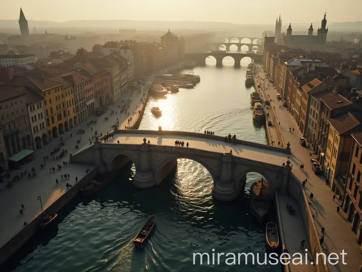 Historic Stone Bridge over City River with 18th Century Architecture