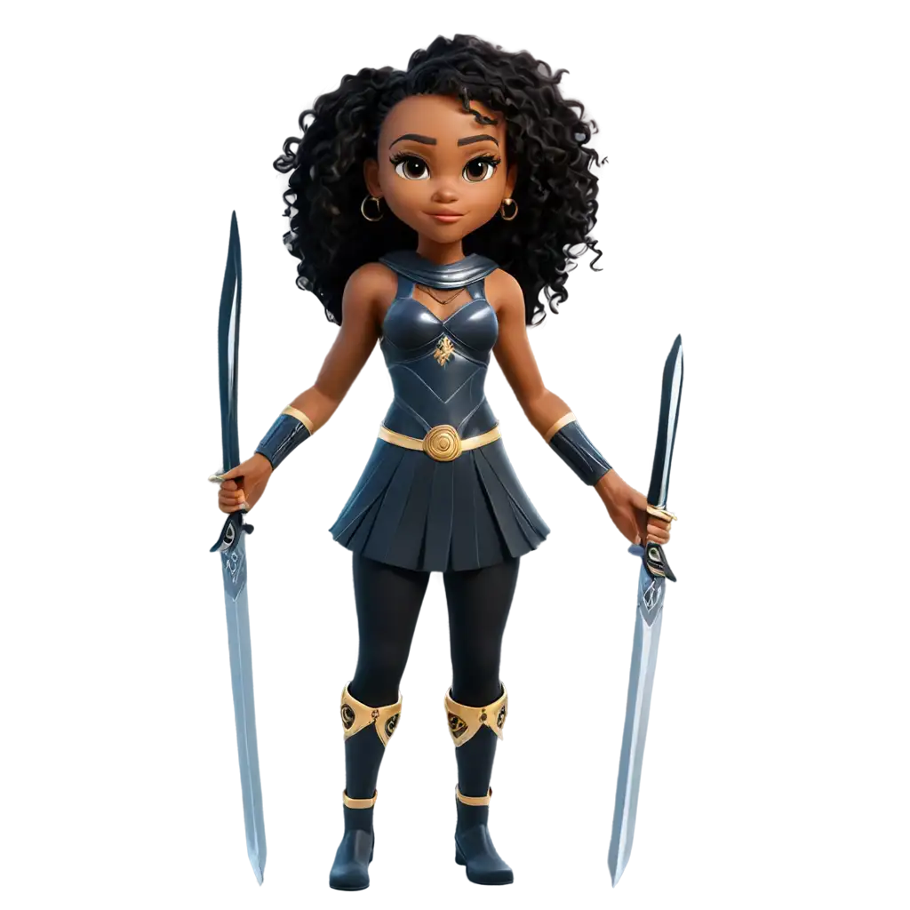 Cartoon-Warrior-Black-Teen-Girl-PNG-Image-Artistic-Illustration