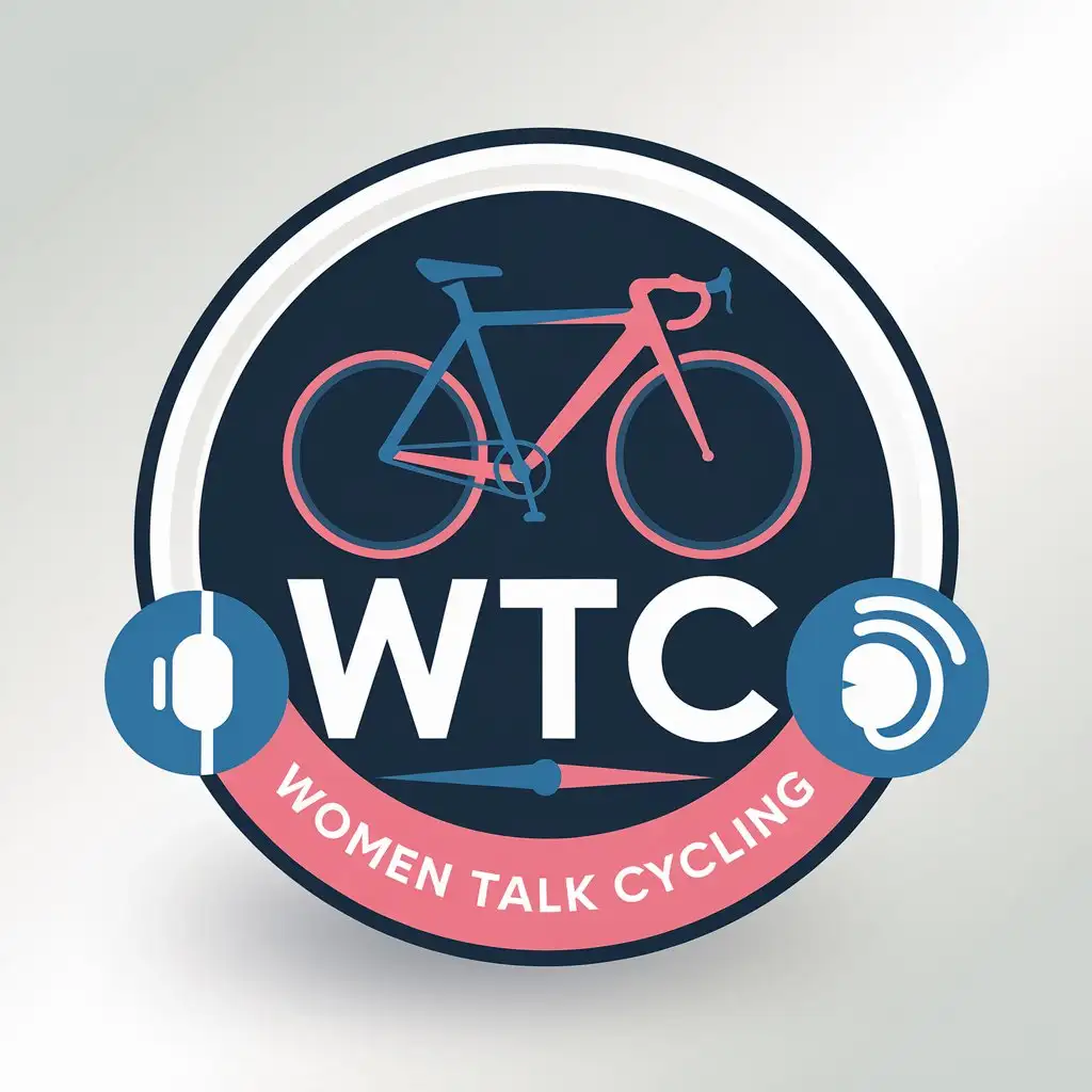 LOGO Design for WTC Women Talk Cycling Professional Style with Bicycle Podcast Icon and Feminine Colors