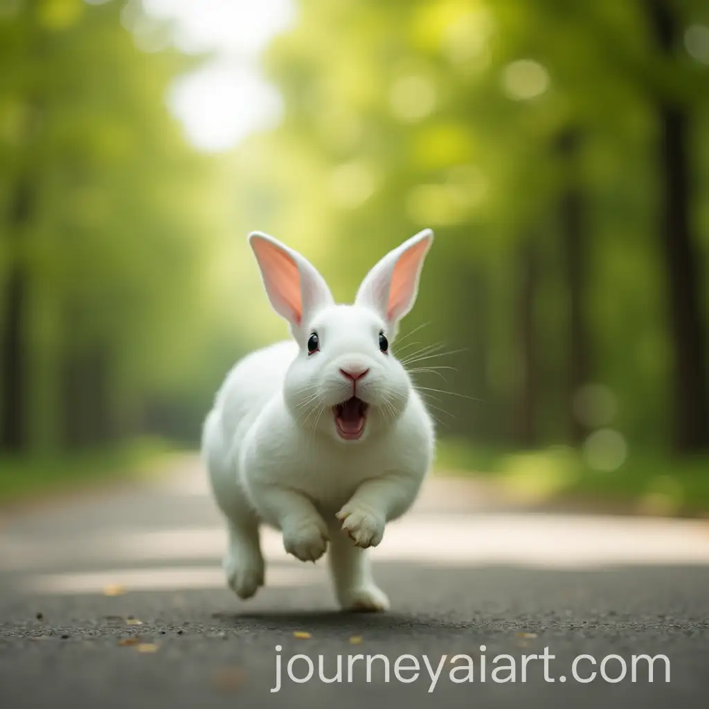 White-Rabbit-Running-on-Road-with-Fear-and-Determination