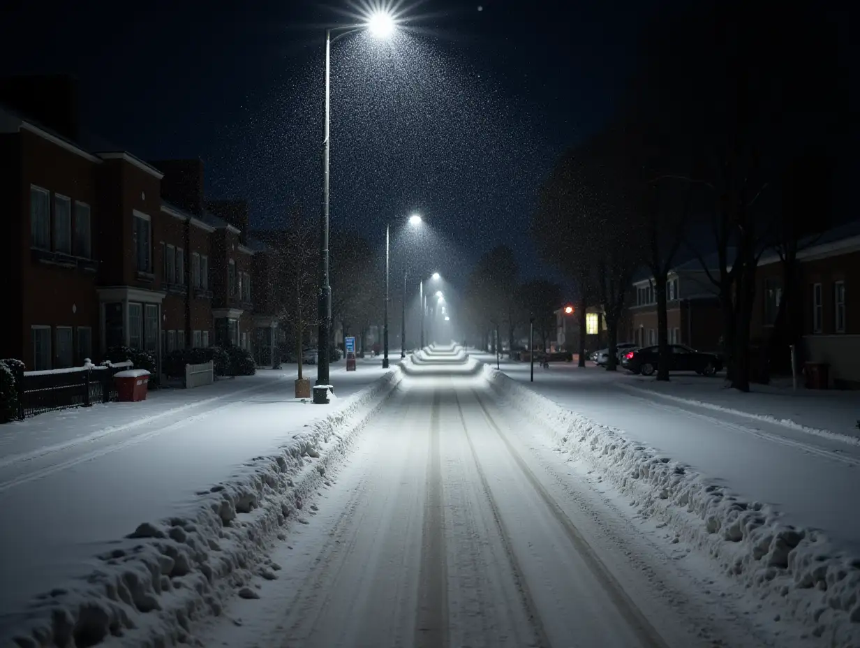 fallen snow quiet night street