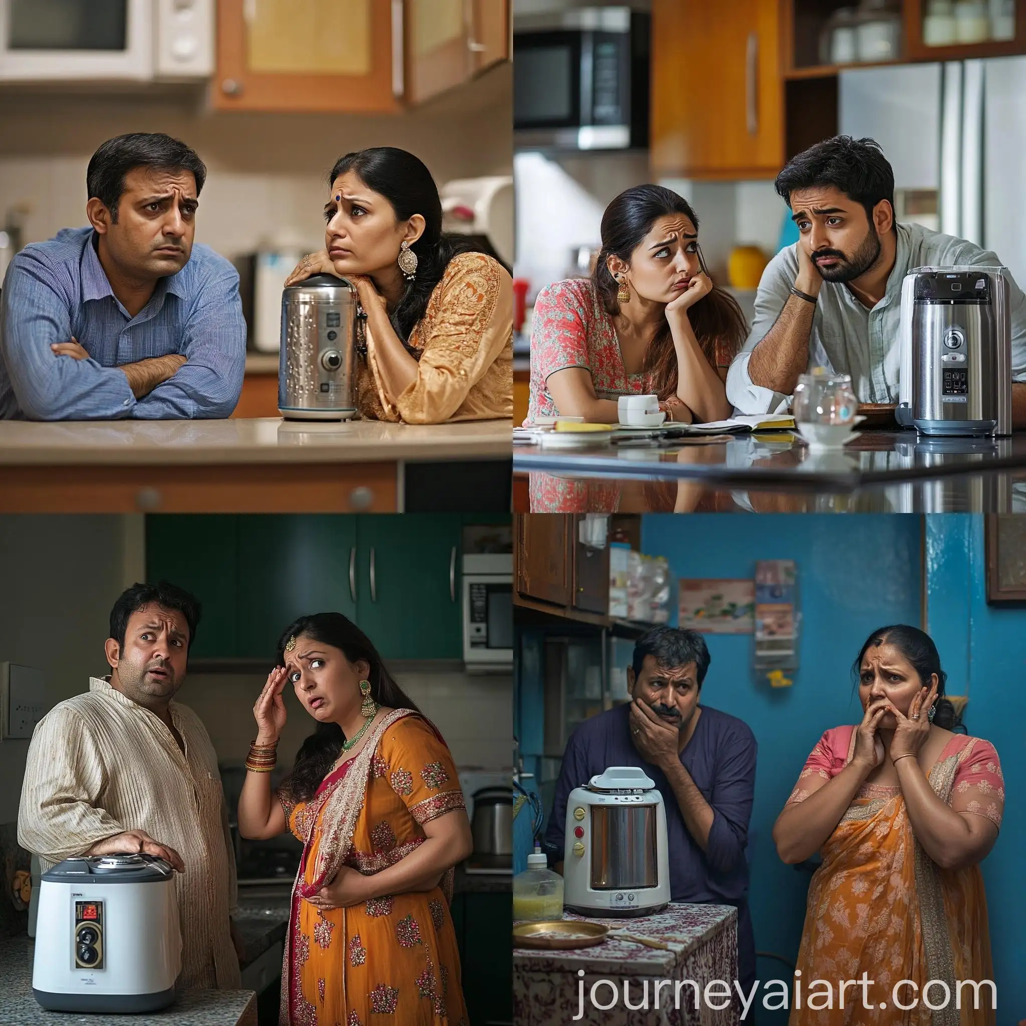Stressed-Indian-Couple-by-Kitchen-RO-Water-Purifier
