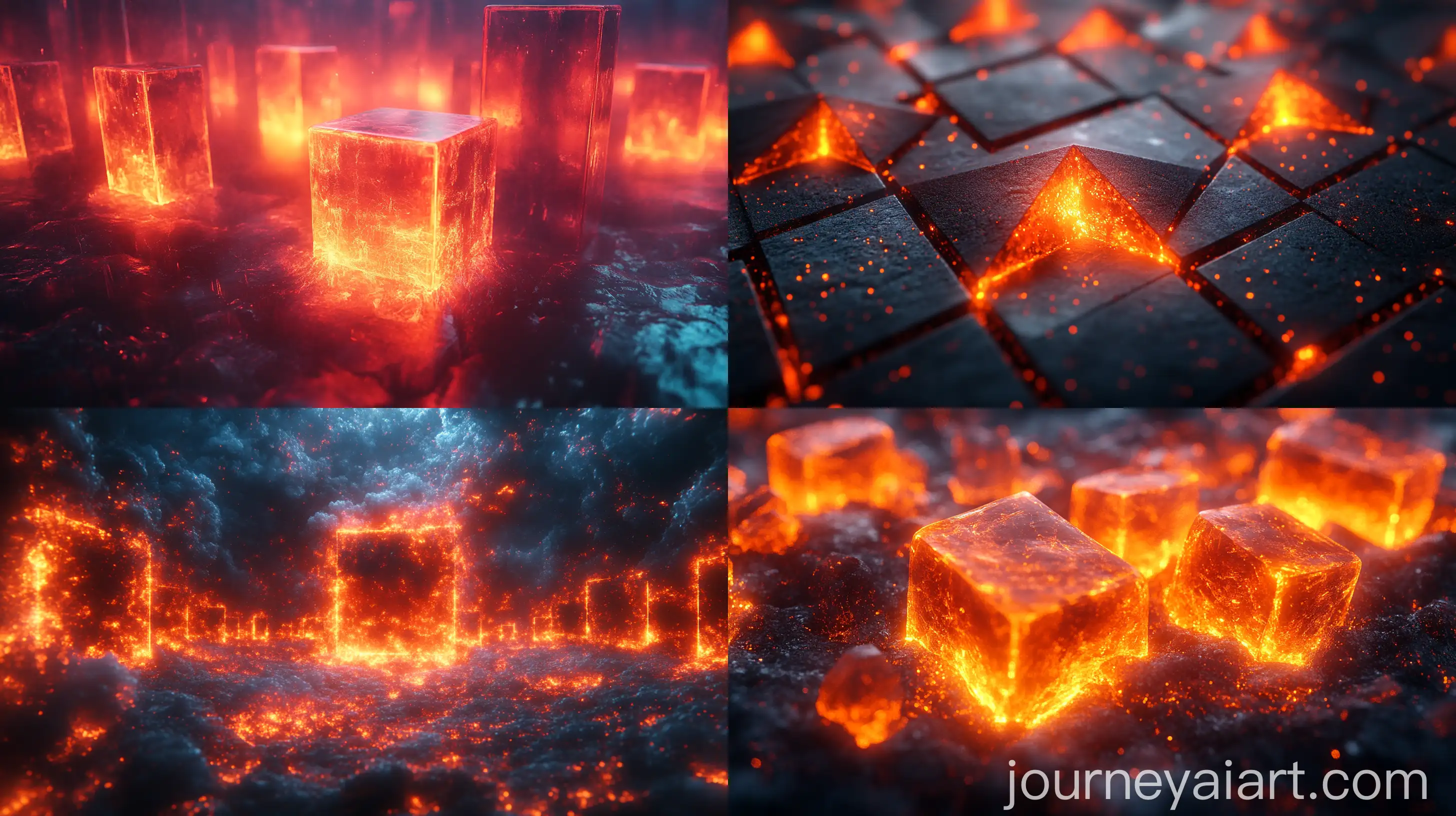 Geometric-Fire-Blocks-in-Space-3D-Art-Concept