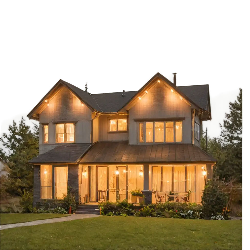 A high quality image of a home with glowing bulbs in the night