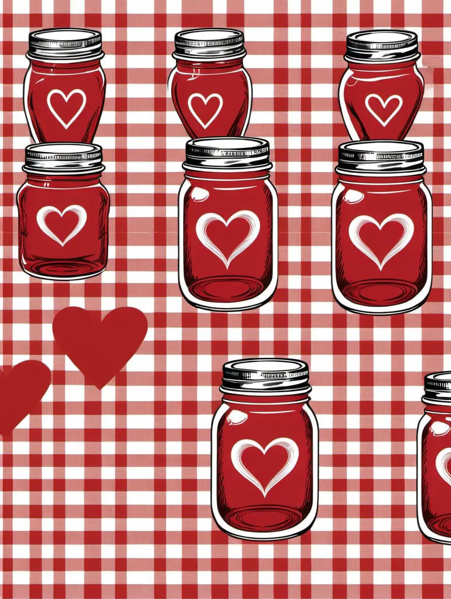 Red and White Plaid Design with HeartShaped Canning Jars