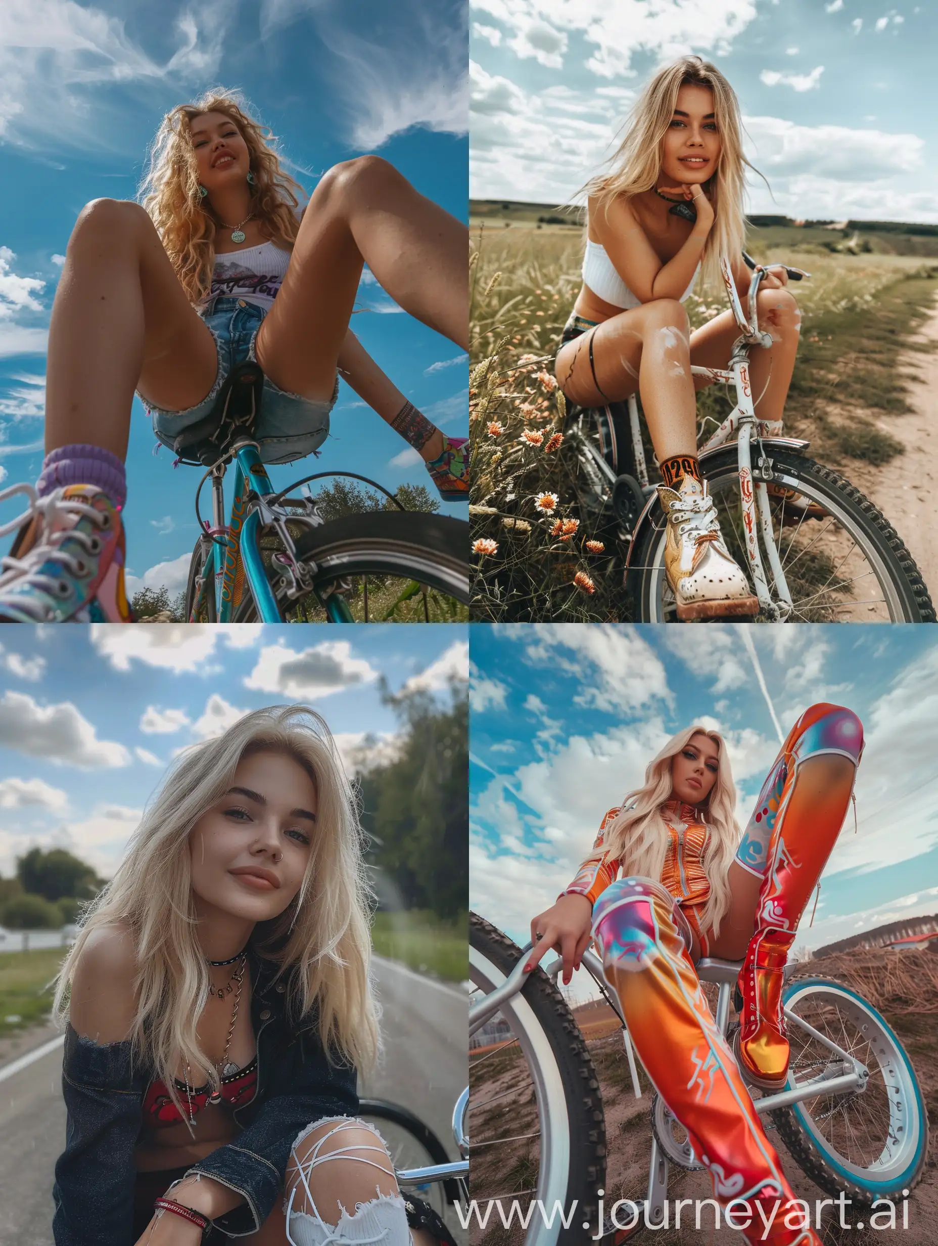 Ukrain-Blond-Hair-Girl-Body-Painting-Selfie-on-Bicycle