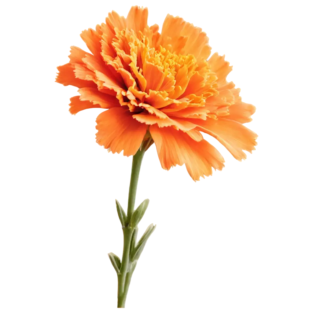 A macro shot of a vibrant orange marigold, showcasing the intricate ruffled layers of its petals with fine texture and natural lighting, creating depth and dimension, isolated on a transparent background.