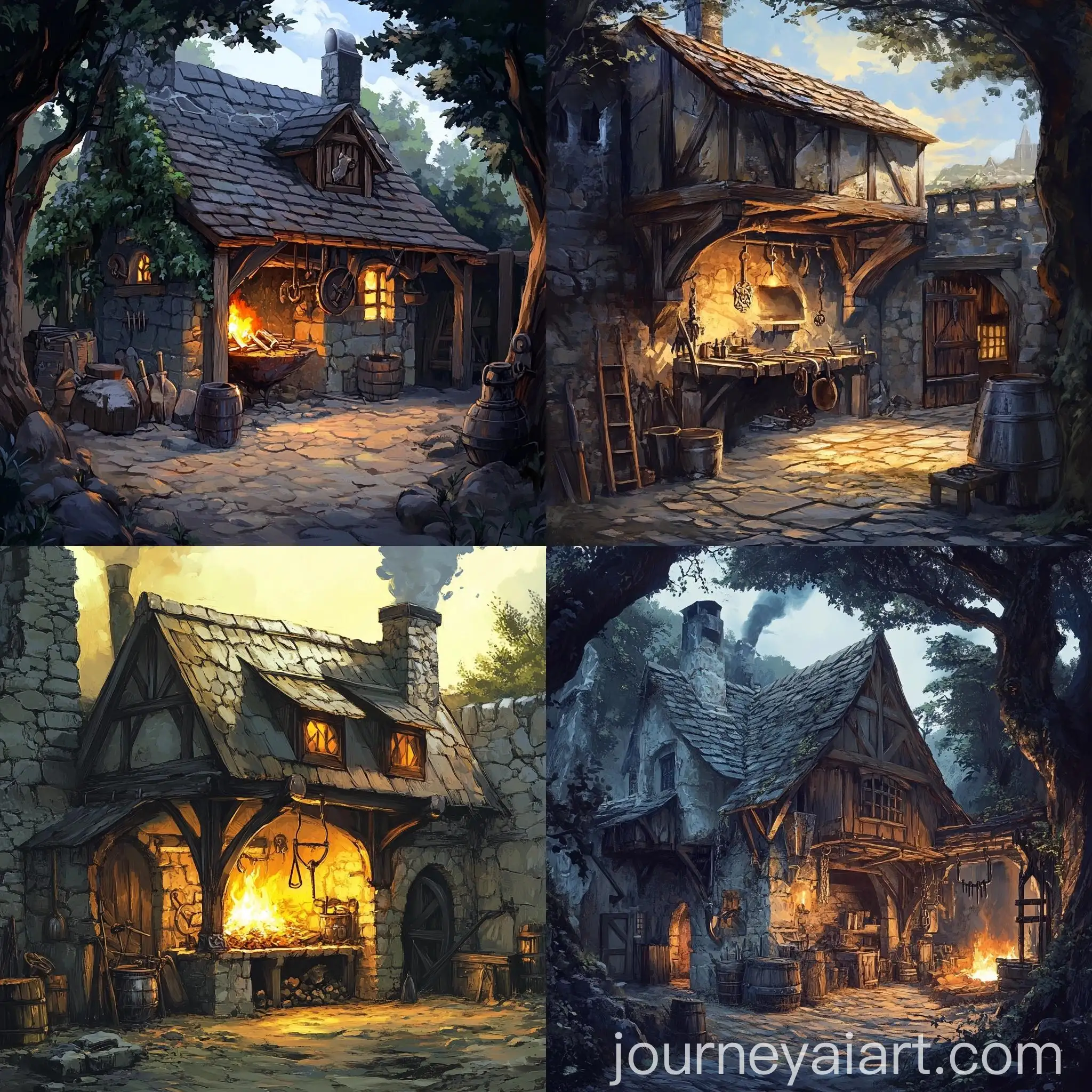 High-Fantasy-Blacksmith-Shop-Landscape-for-Trading-Card-Game