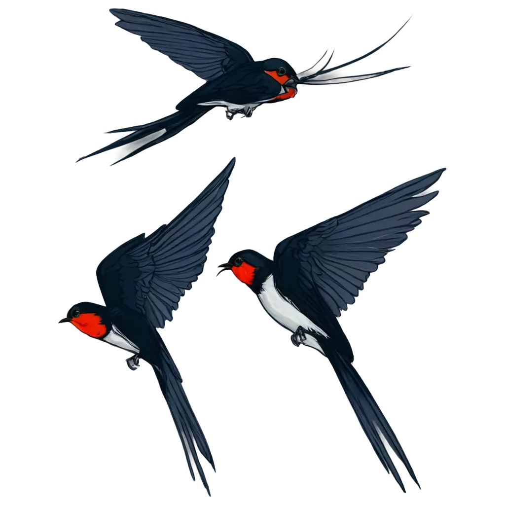 Two-Cartoon-Drawn-Swallows-PNG-A-Vibrant-and-Versatile-Image-for-Various-Uses