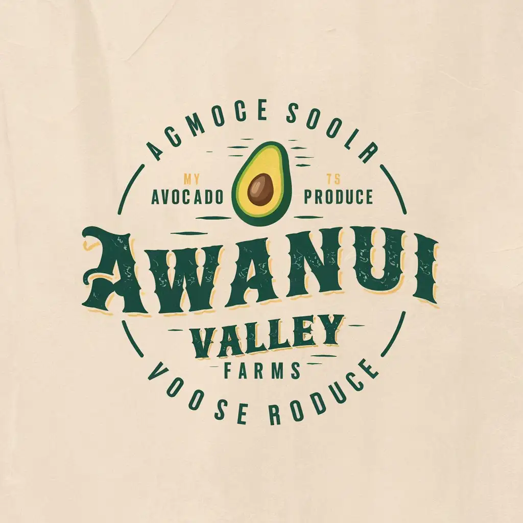 LOGO Design For Awanui Valley Farms Vintage Style with Avocado and Produce Theme