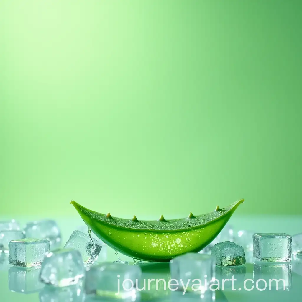 Aloe-Vera-Leaf-Container-with-Water-Droplets-on-Clear-Ice-Cubes