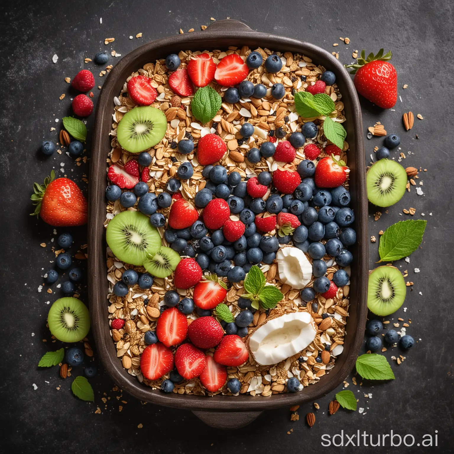 Colorful-Fruit-and-Nut-Breakfast-Bowl-with-Berries-Granola-and-Honey