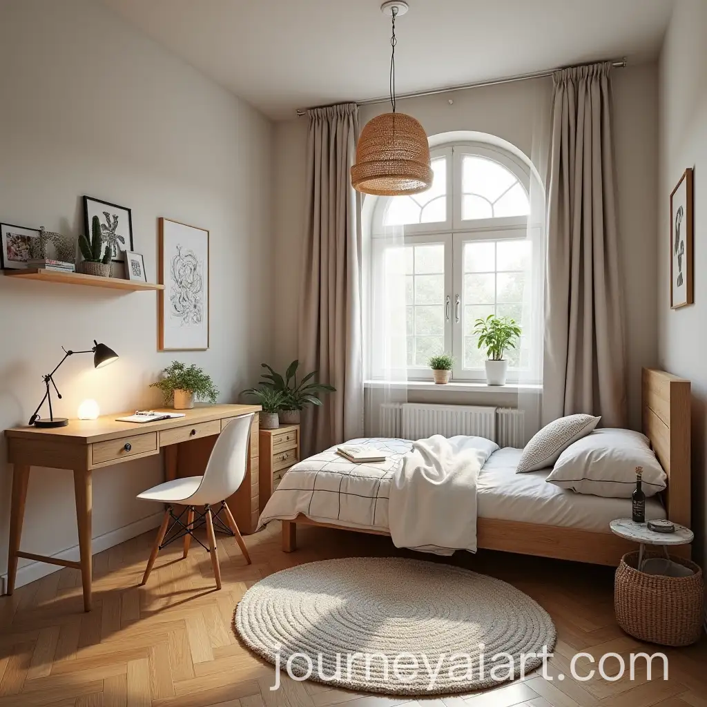 Teenage-Musicians-Bedroom-with-Scandinavian-Design-and-Parquet-Floor
