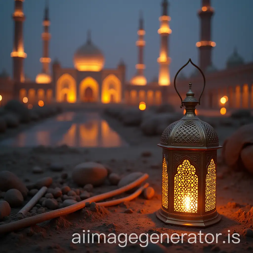 A Ramadan lantern at an architectural construction site
