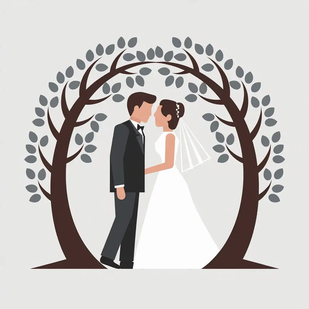 Romantic Wedding Couple Under Arched Tree