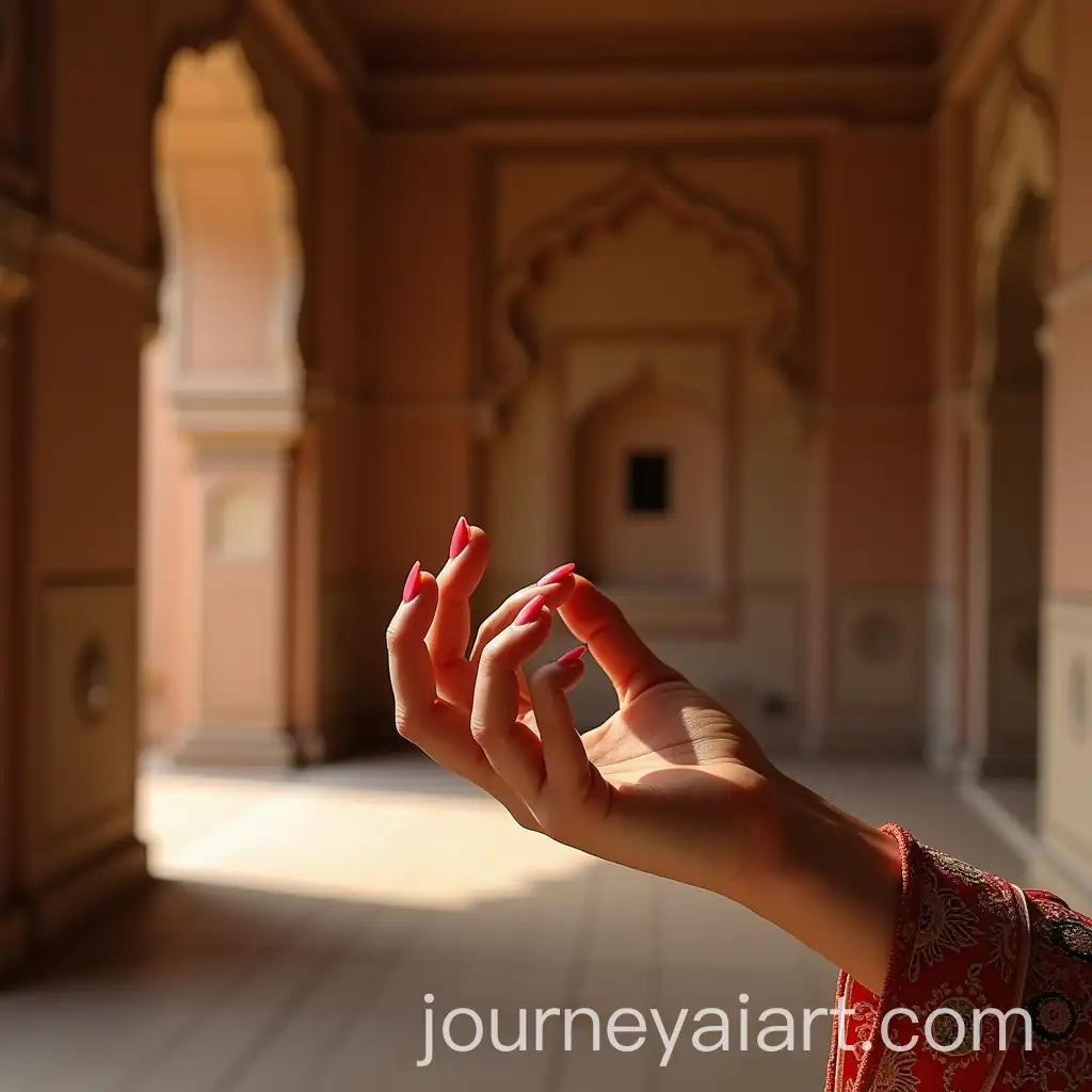 Indian-Womans-Hand-with-Jaipur-Architecture-in-the-Background