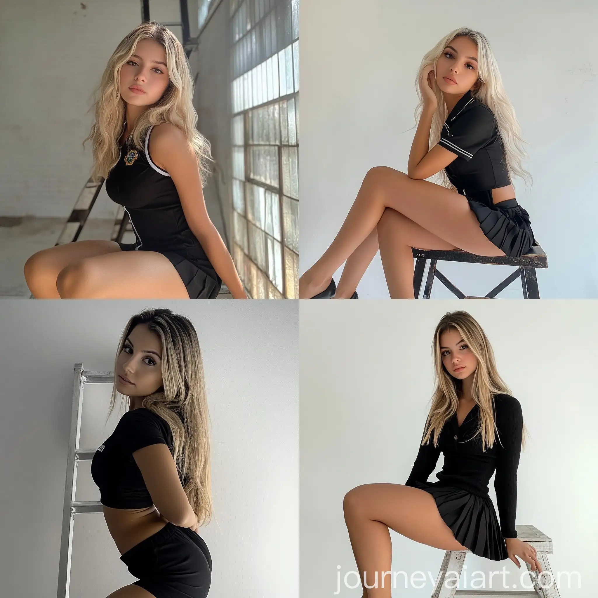Brazilian-Woman-in-Black-School-Uniform-Posing-at-Photography-Studio