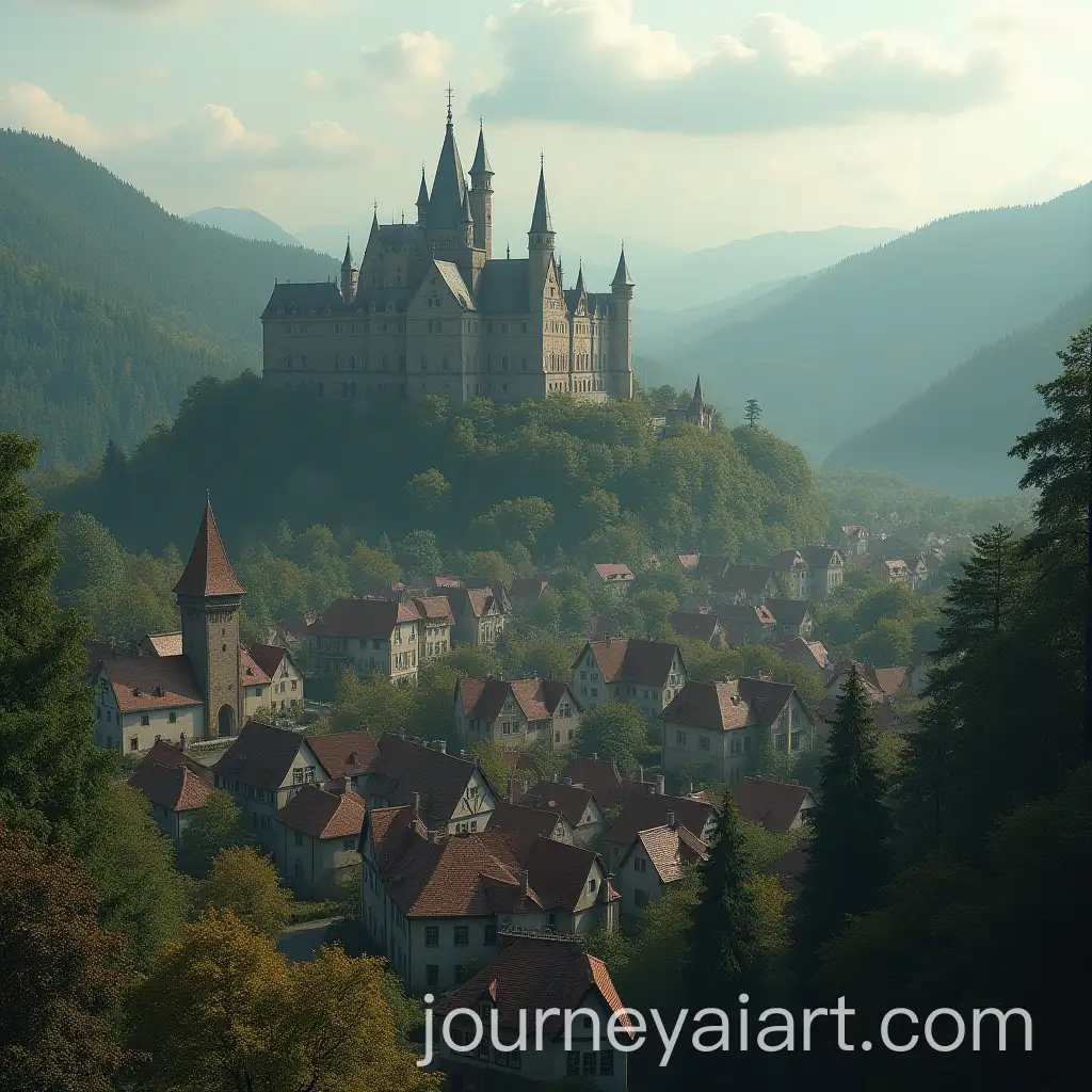 Medieval-Townscape-with-Forest-and-Distant-Tower