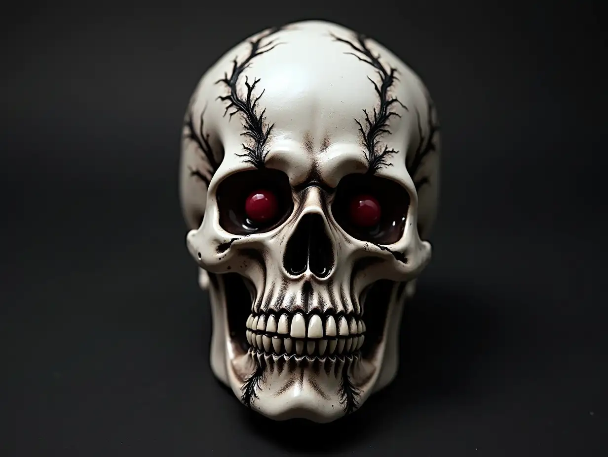 Cyber Totenkopf with Ruby eyes, Porcelain with black ornaments 100 mm Capture