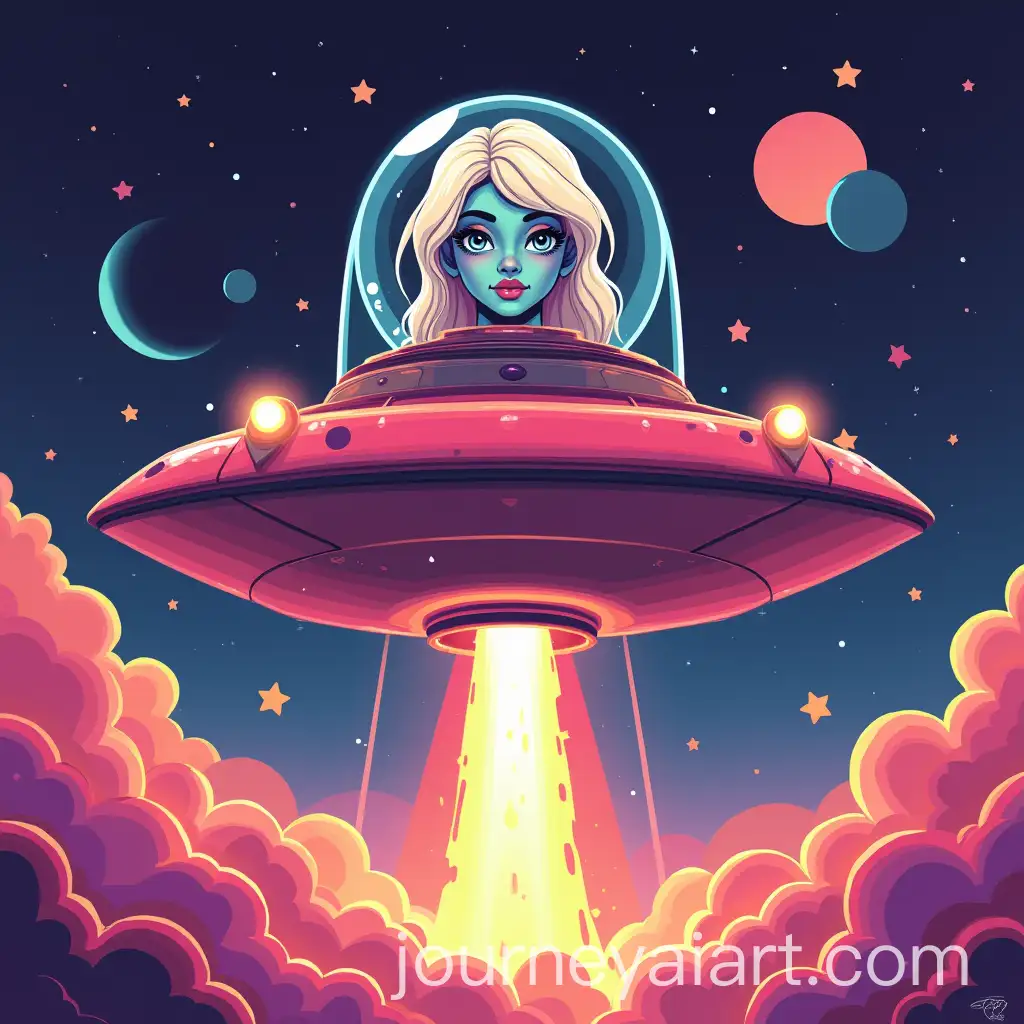 1980s-AtariInspired-RetroFuturistic-UFO-with-Female-Nordic-Alien-Pilot