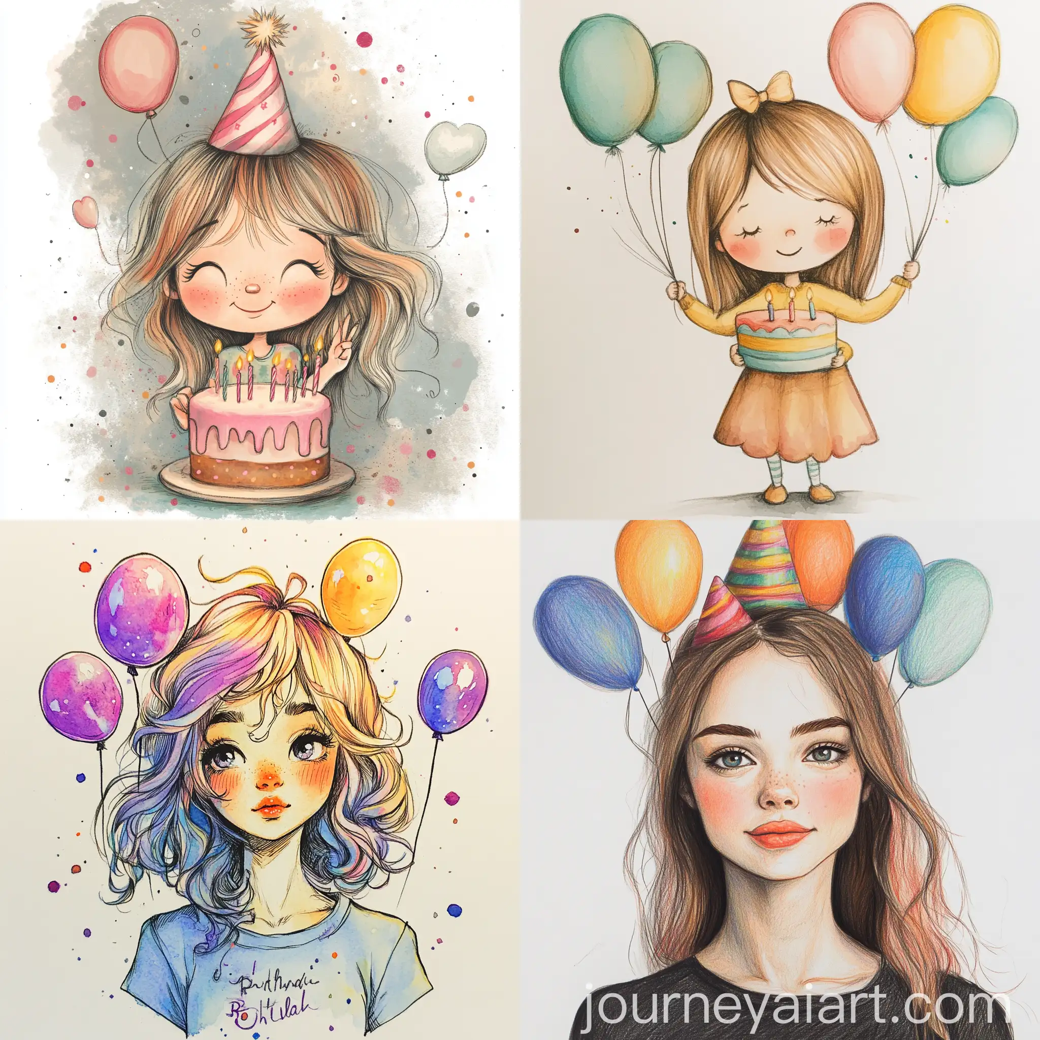 Birthday-Greeting-Card-for-a-Girl-with-Floral-Design-and-Balloons
