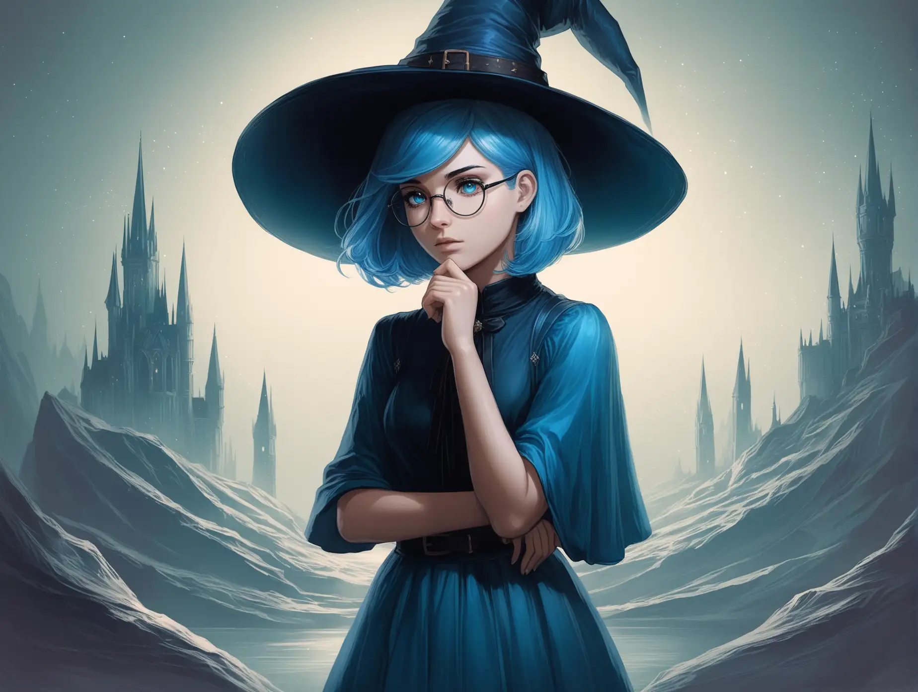 Pensive-Girl-with-Blue-Hair-in-a-Witch-Hat