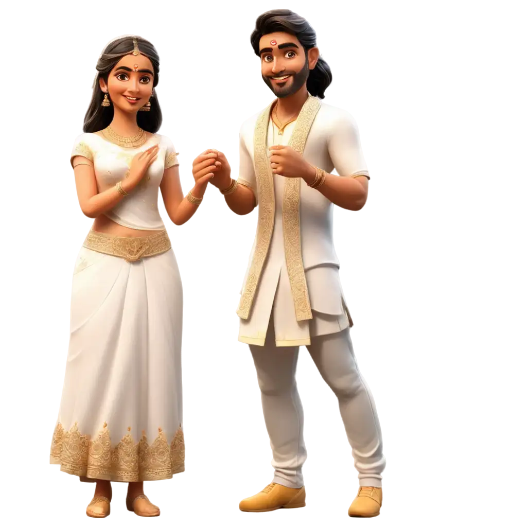 Cartoonish-3D-Hindu-Married-Bride-and-Groom-PNG-Image-Vibrant-and-Expressive-Visuals