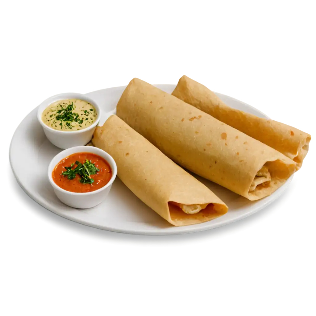 HighQuality-PNG-Image-of-Two-Roll-Dosa-and-Chutney-Cup-with-Plate