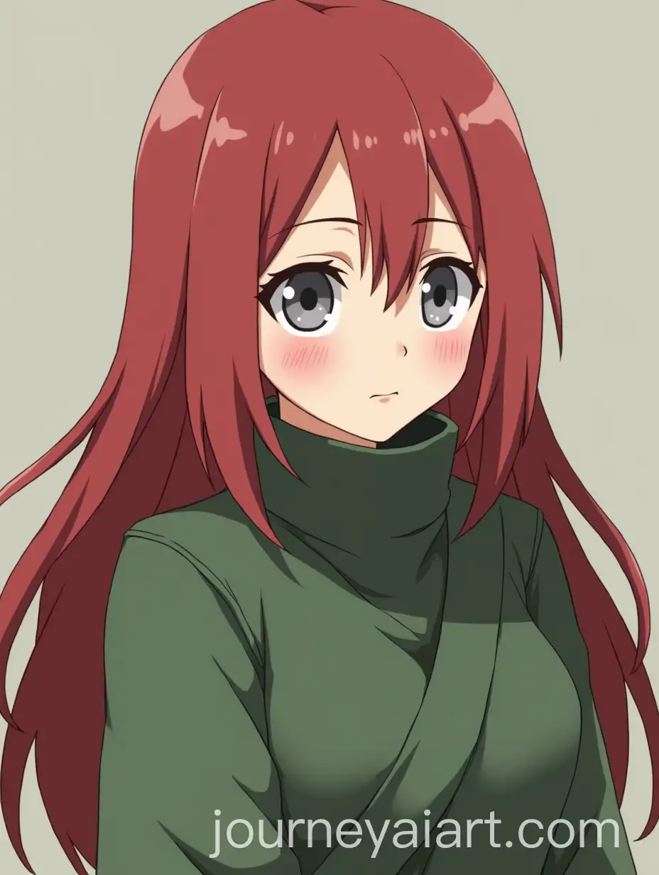 Cute-Female-Ninja-with-Crimson-Hair-in-Green-Attire