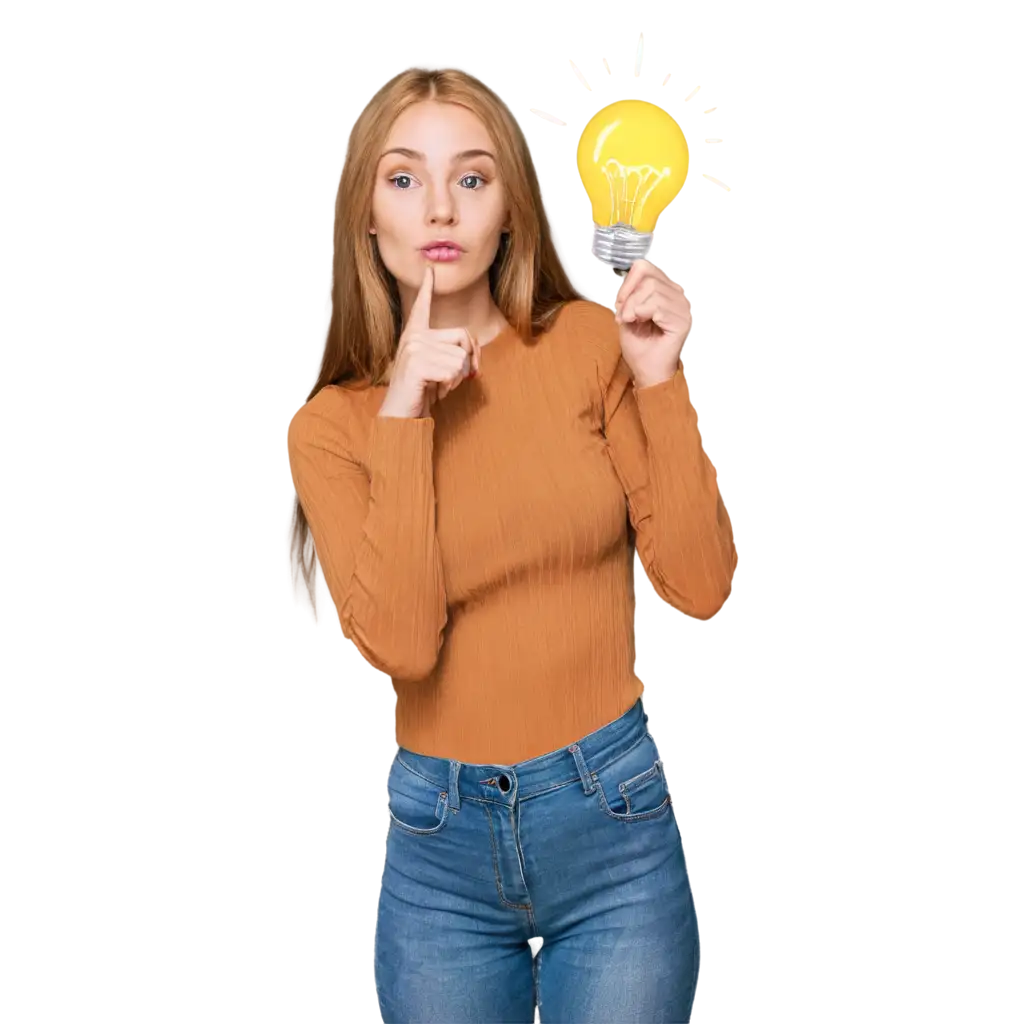 Female-Thinking-with-a-Quiz-Lightbulb-PNG-HighQuality-Image-for-Creative-Projects