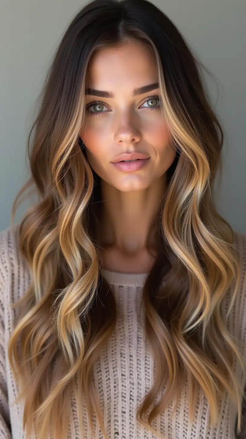 Spectacular Long Balayage Hair Model with Healthy Shine