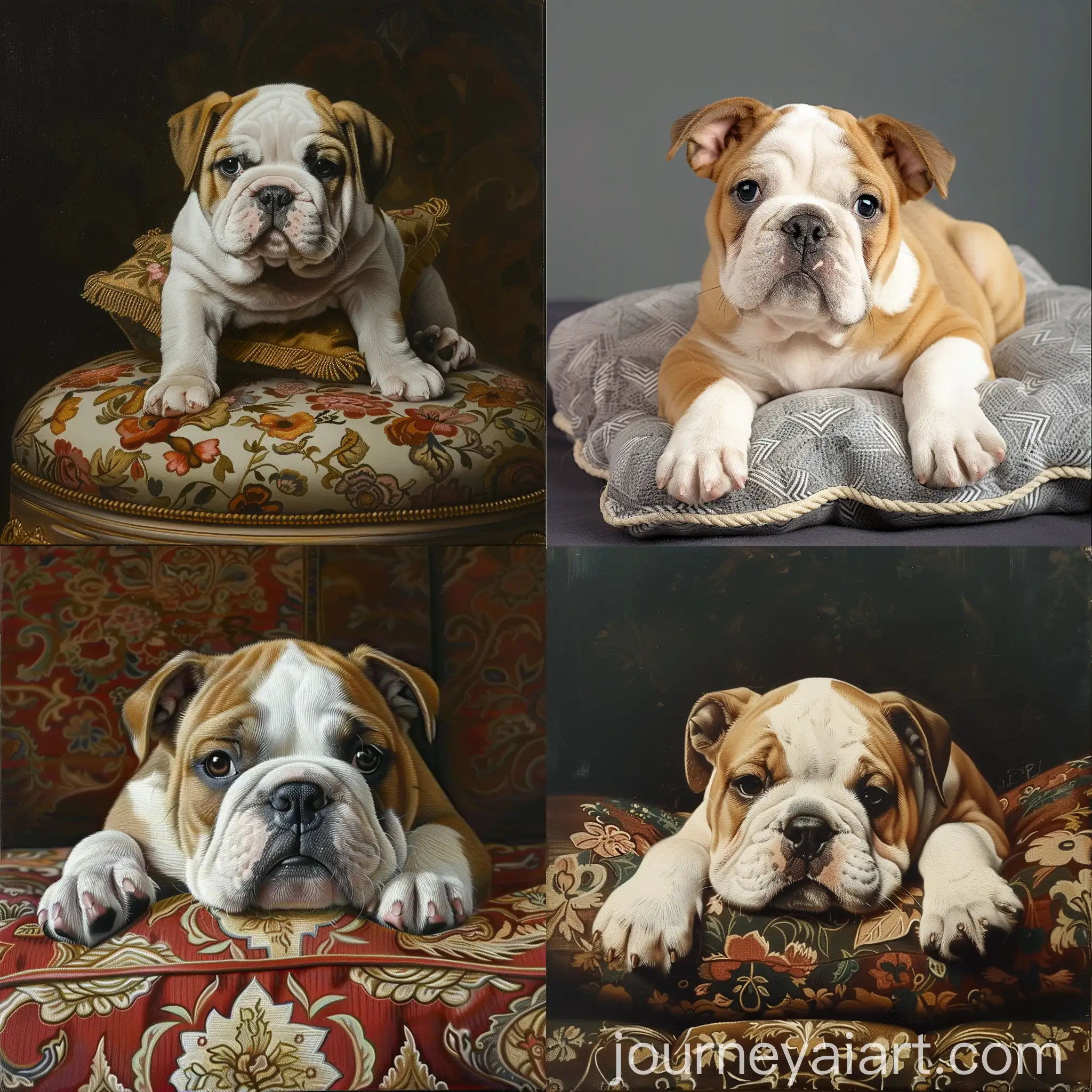 Adorable-Bulldog-Puppy-Resting-on-a-Cushion