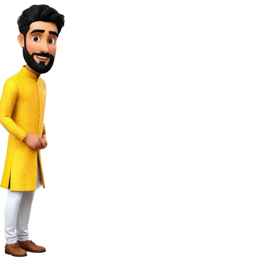 Caricature-of-a-Haldi-Groom-with-Beard-HighQuality-PNG-for-Versatile-Use