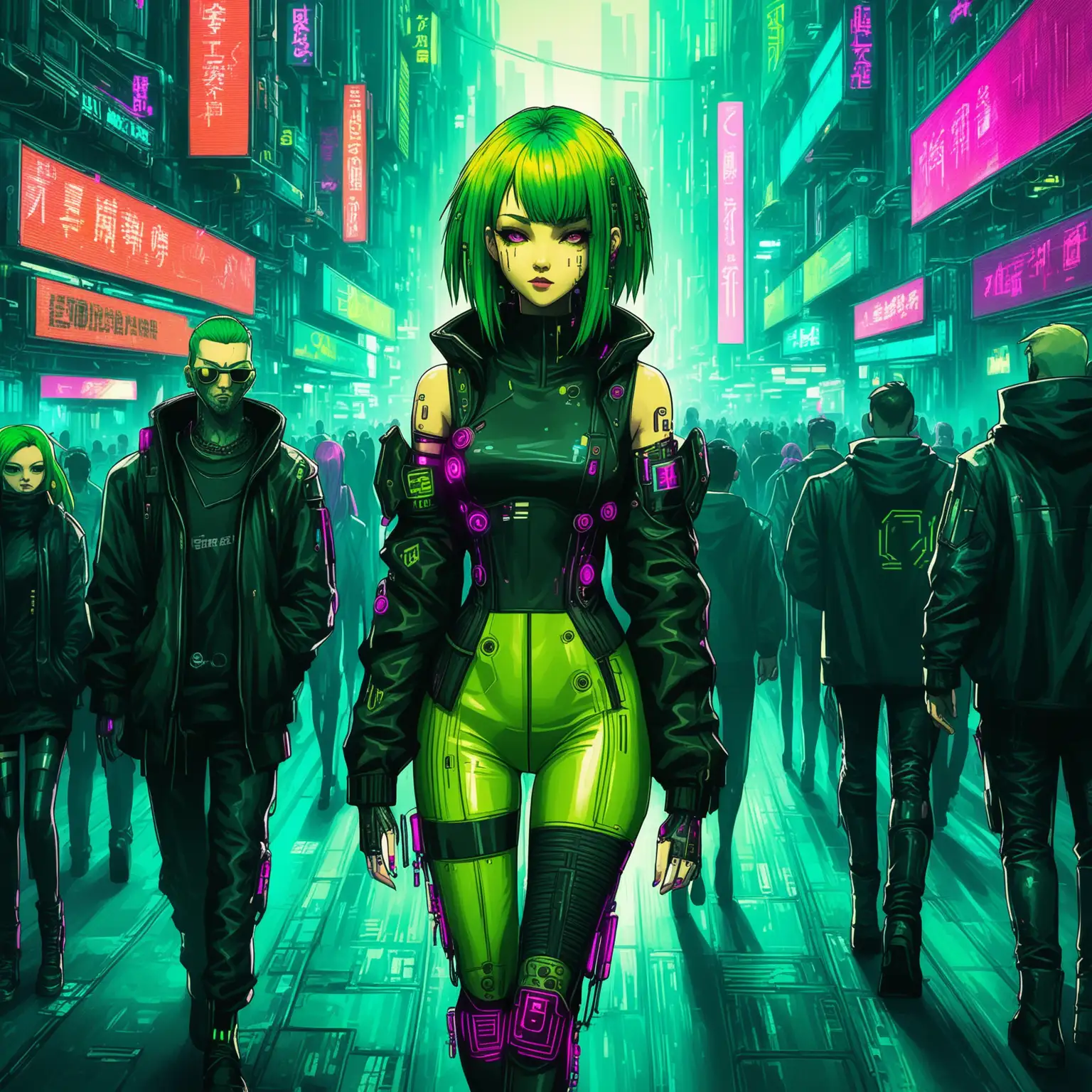 GreenHaired-Beauty-Walking-Through-a-Cyberpunk-City