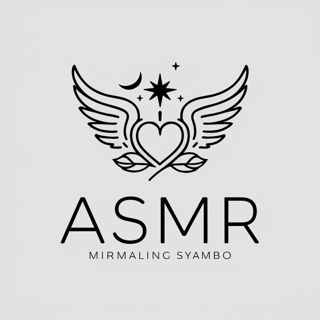 a logo design,with the text "ASMR", main symbol:wings heart moon star lotus feather,Minimalistic,clear background