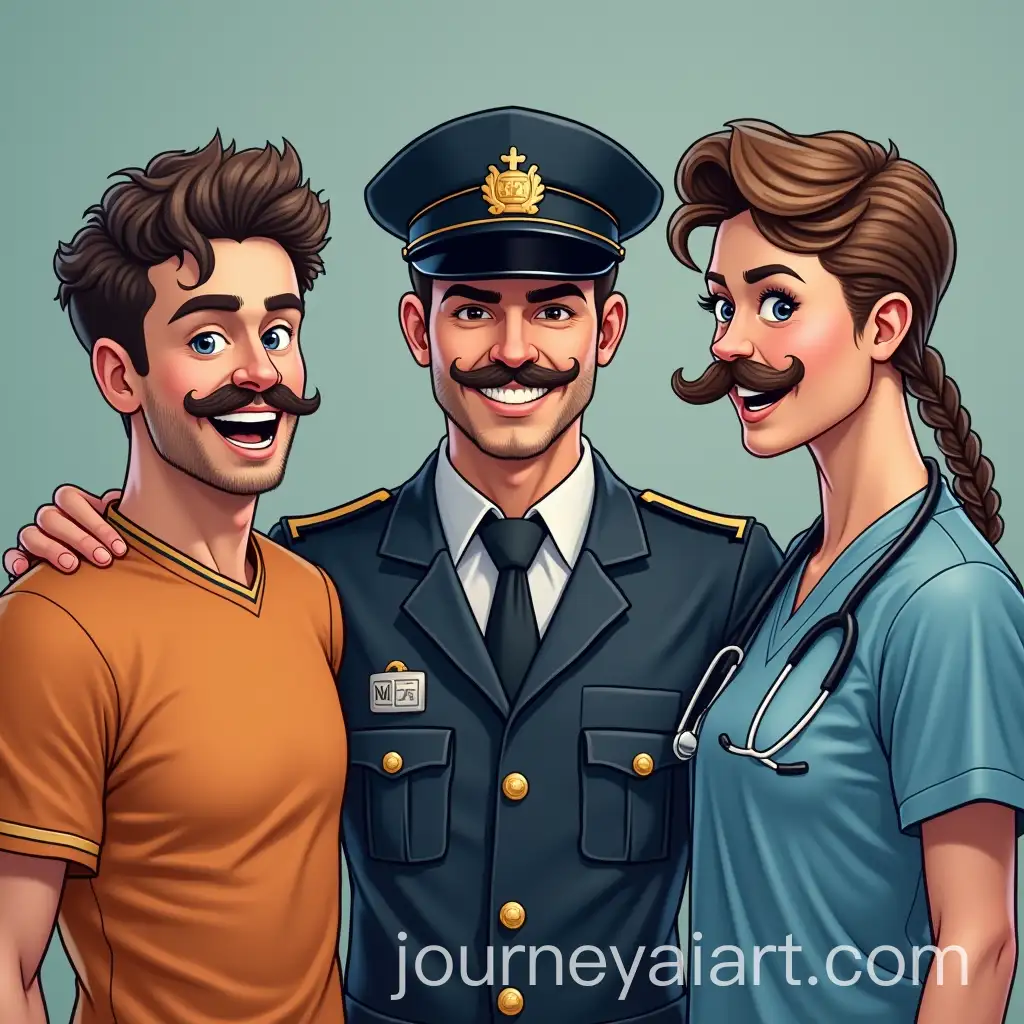 Three-Friends-Football-Player-Policeman-and-Surgeon-with-Mustaches