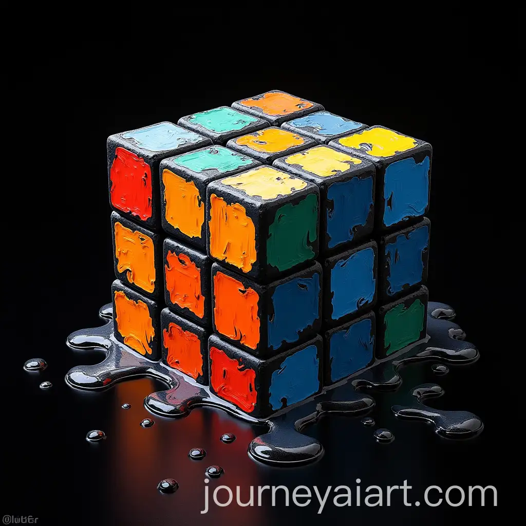 HalfMelted-Rubiks-Cube-in-PostImpressionist-Style-on-Black-Background