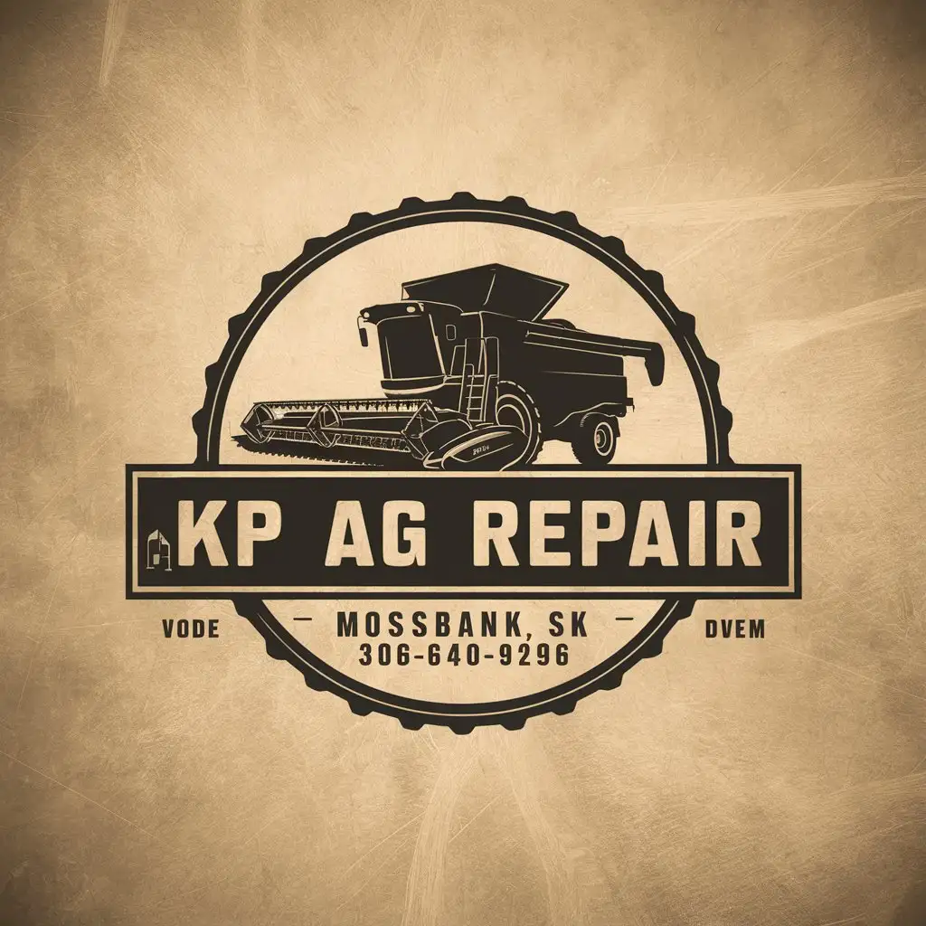 LOGO Design For KP Ag Repair Vintage Combine Harvester Theme with Mossbank SK Contact Details