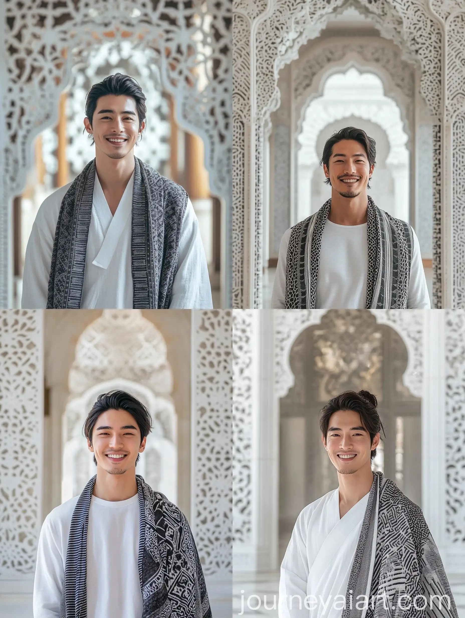 Korean-Man-Smiling-at-Islamic-Gate-in-Grand-Mosque