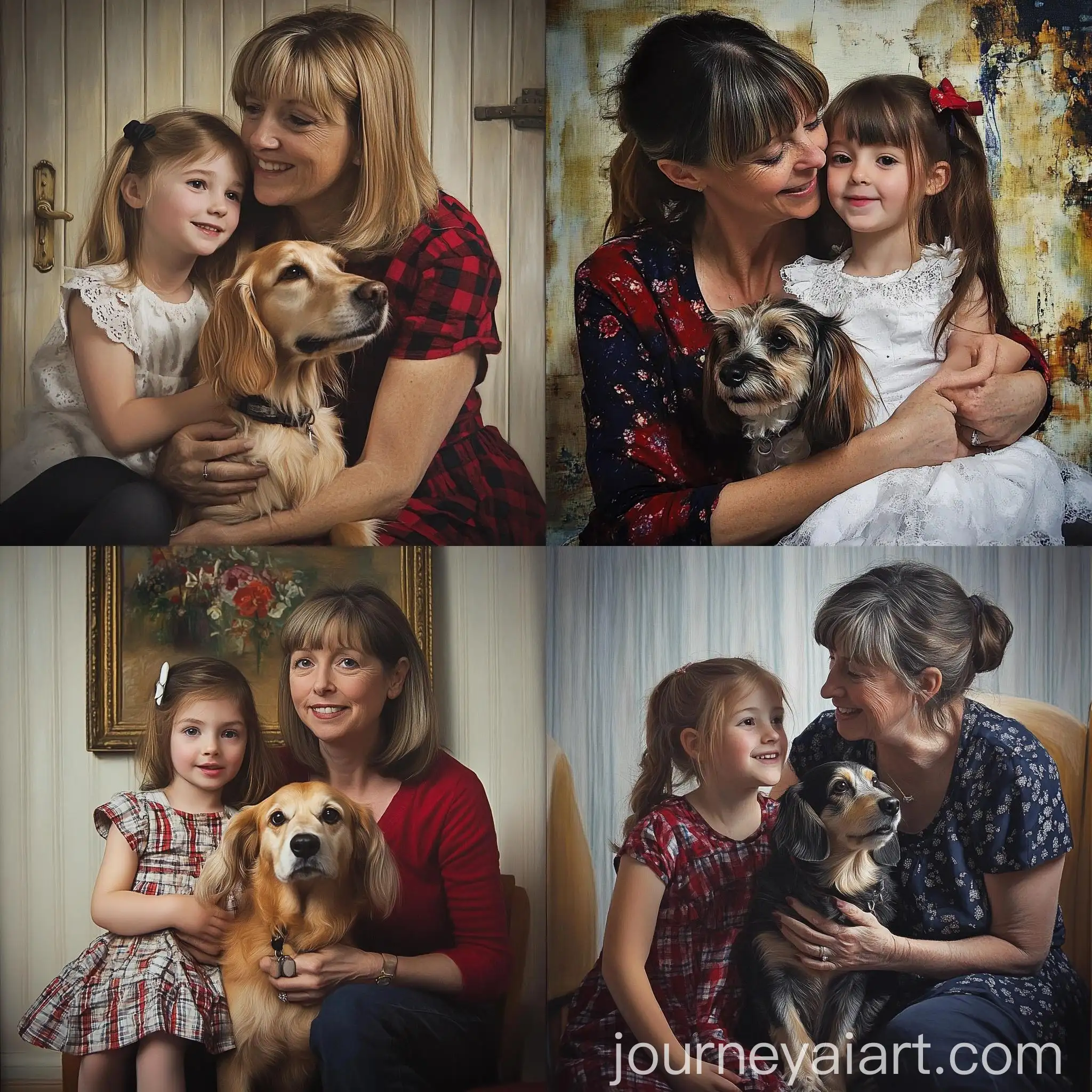 Woman-Daughter-and-Dog-Walking-Together-in-Nature