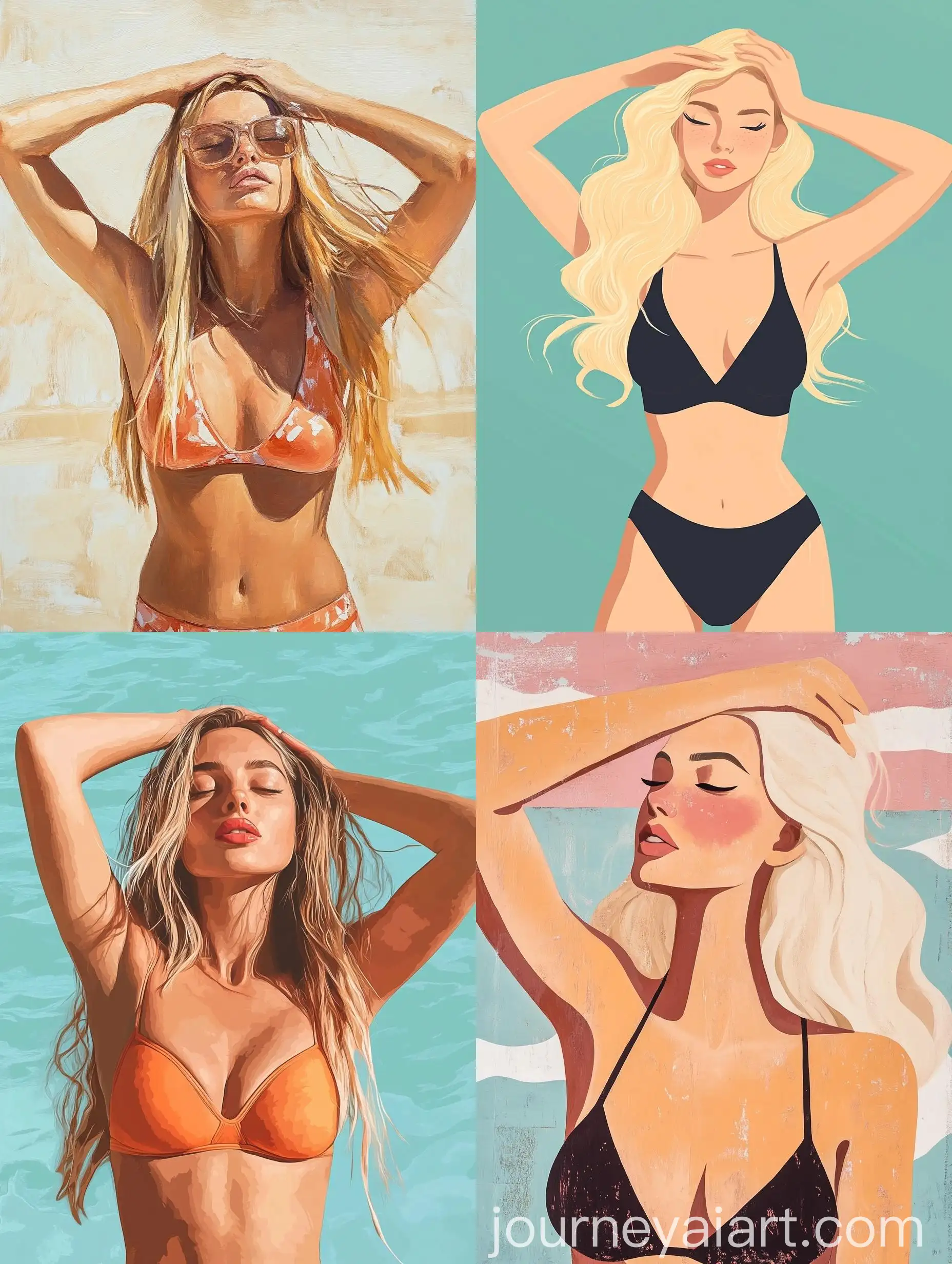 Blonde-Woman-in-Swimsuit-Touching-Her-Hair