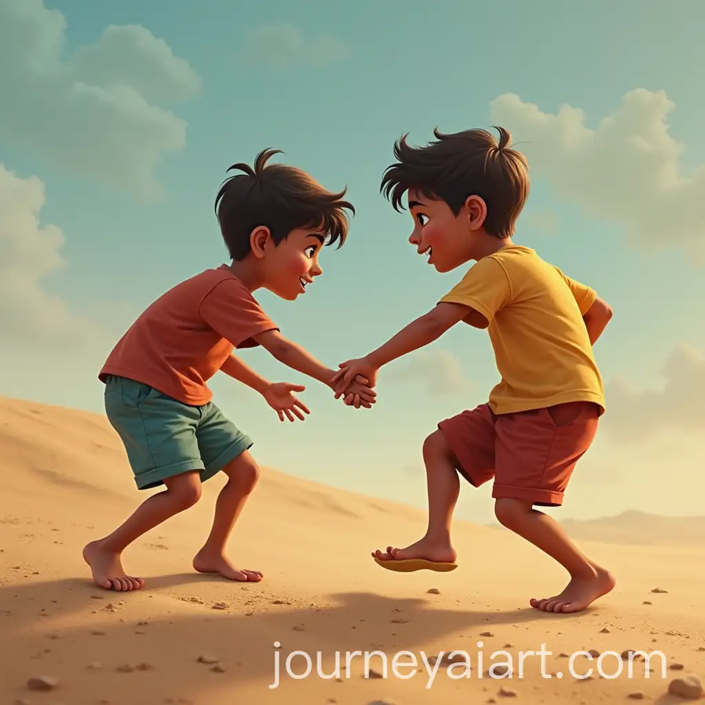 Two-Indian-Boys-Joyfully-Playing-on-the-Ground