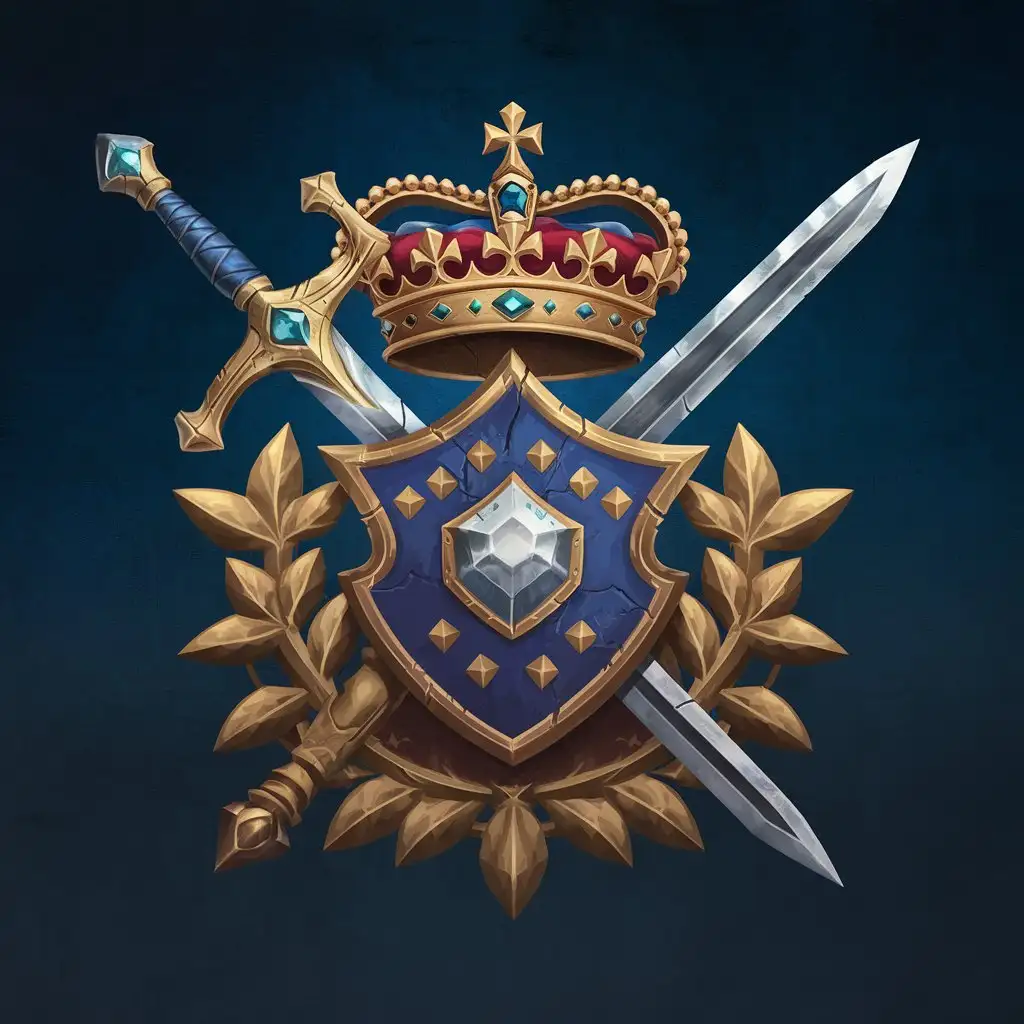 Fantasy Human Kingdom Logo Emblem with Greatsword and War Shield