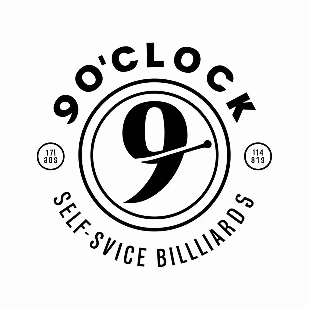 a vector logo design,with the text "9 o'clock self-service billiards", main symbol:nine o'clock,Moderate,clear background