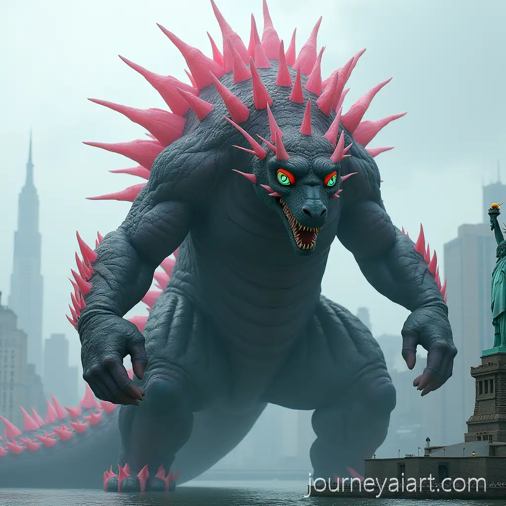 GiantAI-Image-Prompt-Expansion-1000Foot-Monster-with-Pink-Jade-Spines-Attacking-New-York