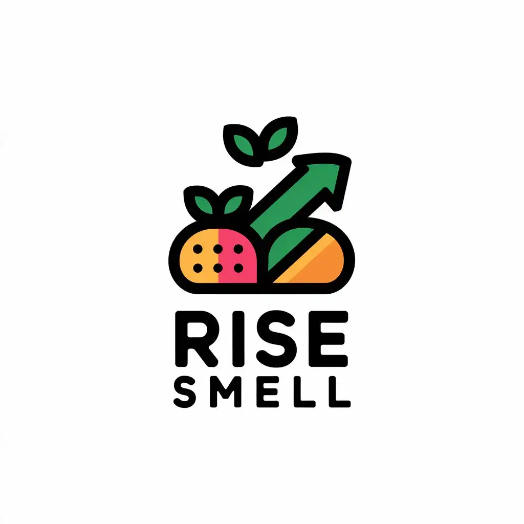 a vector logo design,with the text "Rise smell", main symbol:Fruits of the plant up arrow,complex,be used in Retail industry,clear background