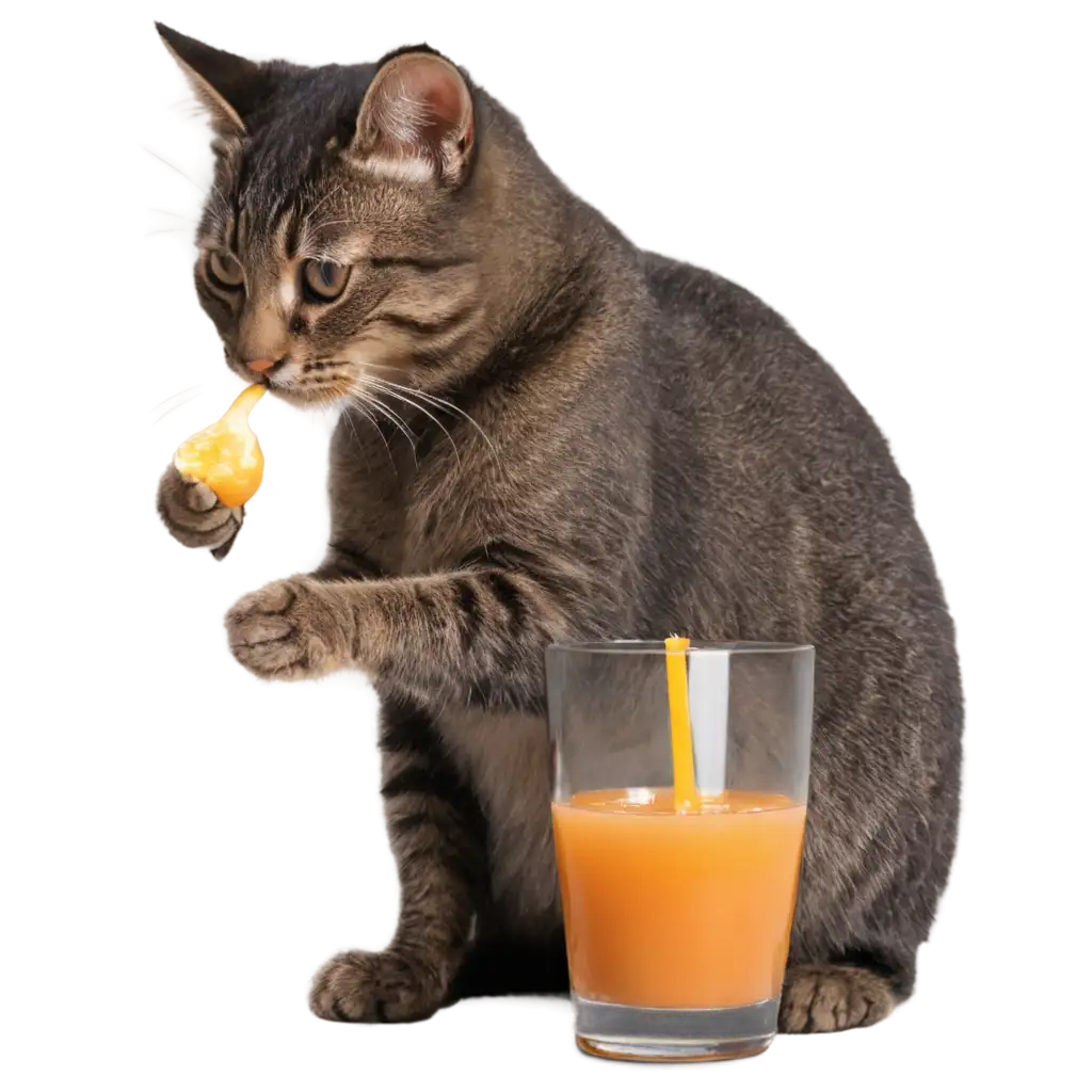 PNG-Image-of-a-Cat-Drinking-Juice-Realistic-and-Vibrant-Illustration