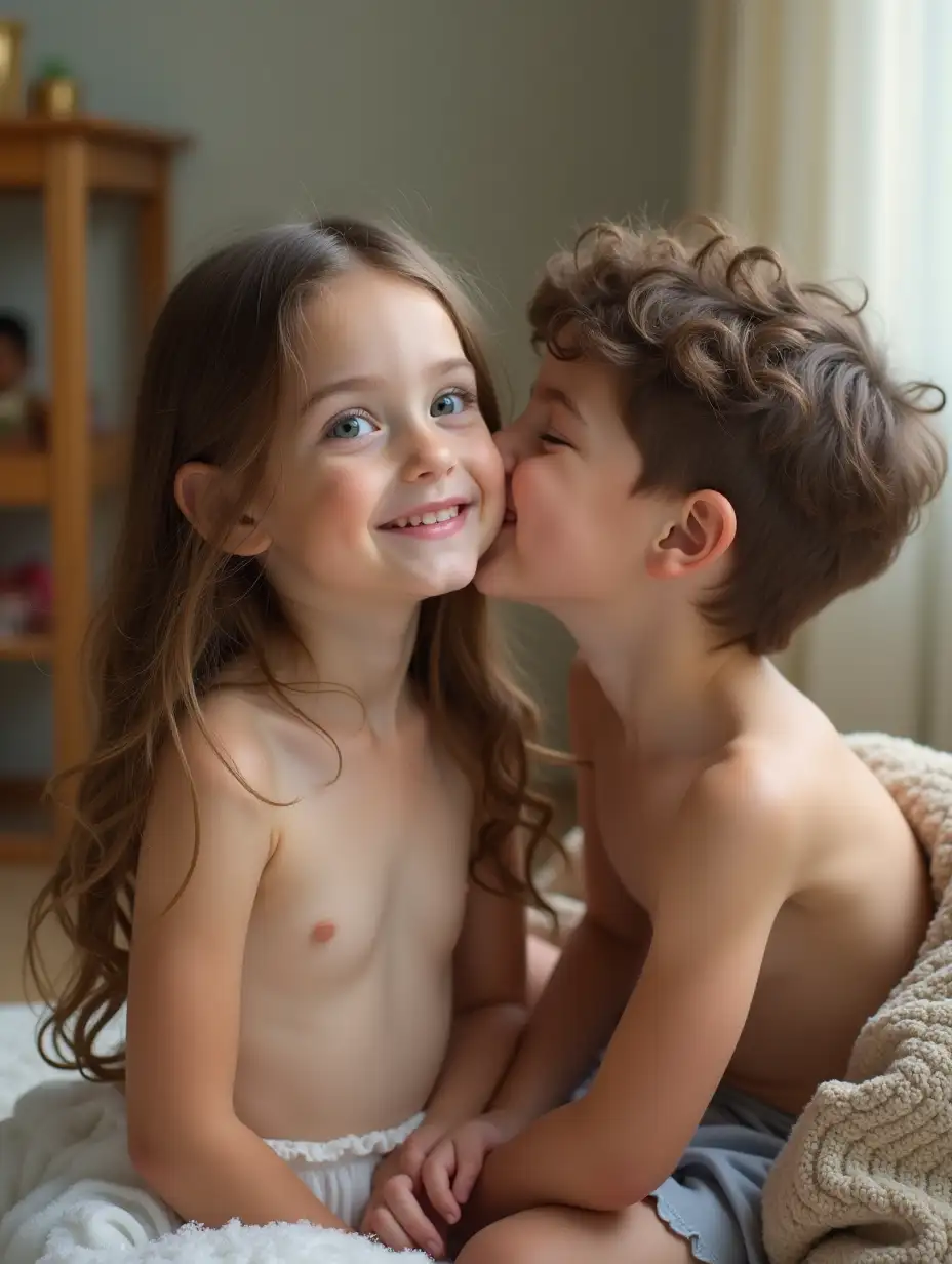 Young-Girl-Kissing-Boy-on-the-Cheek-in-Playroom-Setting